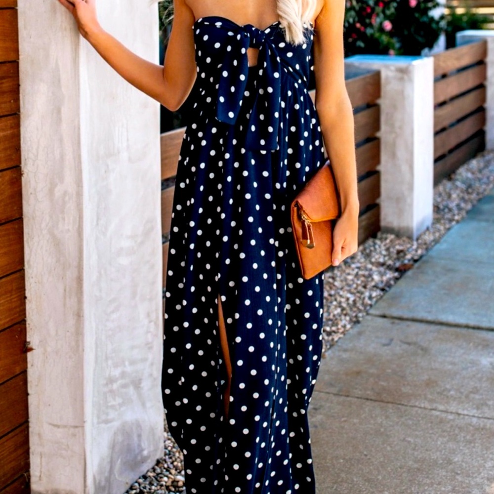 Vici Pretty Woman Strapless Polka Dot Maxi Dress